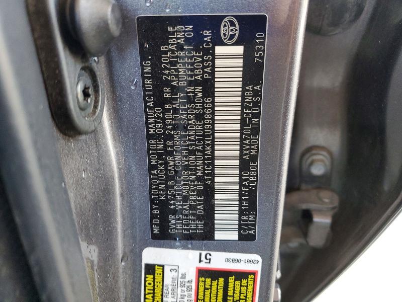 Продажа на аукционе авто 2020 Toyota Camry, vin: 4T1C11AKXLU998666, номер лота: 54296836