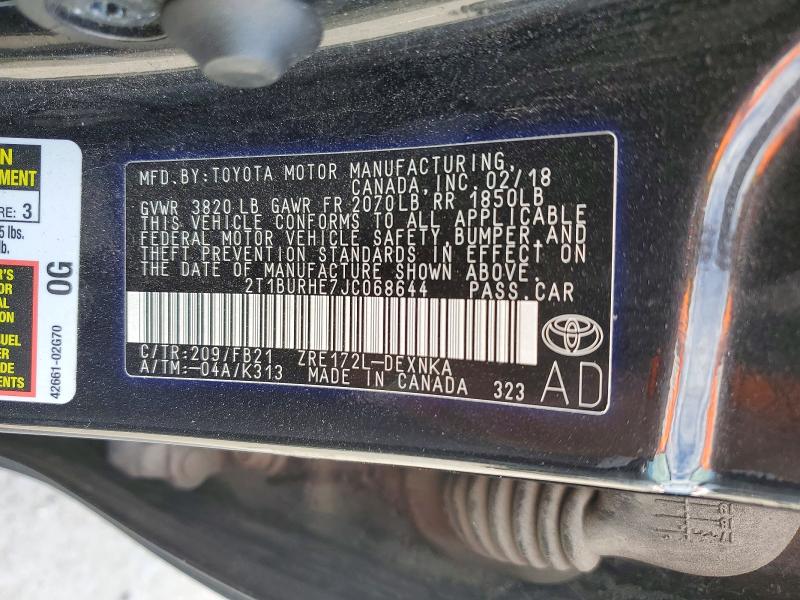 Продажа на аукционе авто 2018 Toyota Corolla, vin: 2T1BURHE7JC068644, номер лота: 56366336