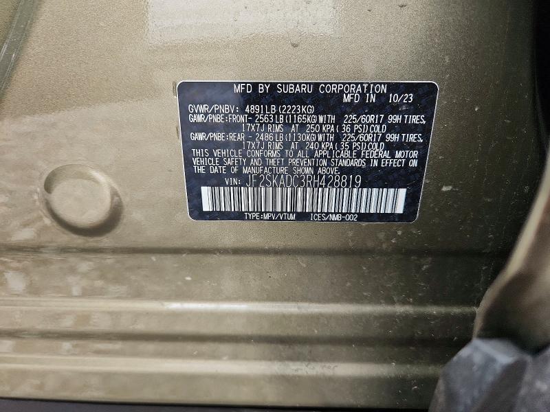 Aukcja sprzedaży 2024 Subaru Forester, vin: JF2SKADC3RH428819, numer aukcji: 59005026