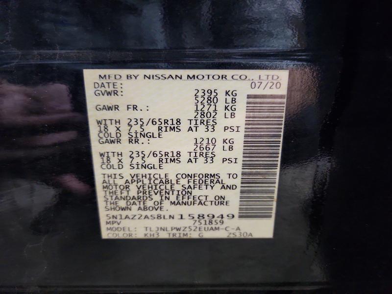 Aukcja sprzedaży 2020 Nissan Murano, vin: 5N1AZ2AS8LN158949, numer aukcji: 58589816