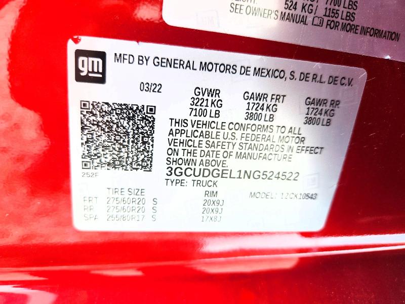 2022 Chevrolet Silverado მანქანა იყიდება აუქციონზე, vin: 3GCUDGEL1NG524522, აუქციონის ნომერი: 57257836