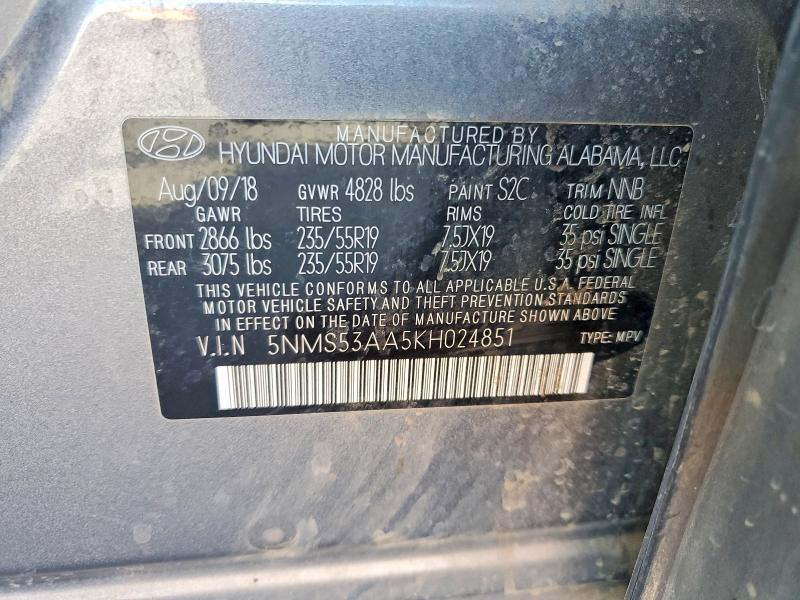 Продаж на аукціоні авто 2019 Hyundai Santa Fe, vin: 5NMS53AA5KH024851, номер лоту: 58135666
