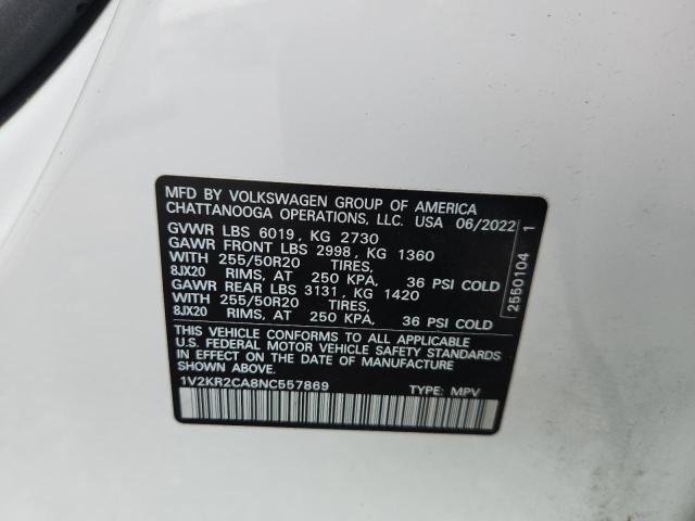 2022 Volkswagen Atlas მანქანა იყიდება აუქციონზე, vin: 1V2KR2CA8NC557869, აუქციონის ნომერი: 57893636