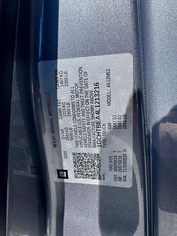 Aukcja sprzedaży 2020 Chevrolet Colorado, vin: 1GCHTBEA4L1213216, numer aukcji: 56412156