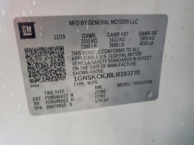 Продаж на аукціоні авто 2020 Chevrolet Tahoe, vin: 1GNSKCKJ0LR193770, номер лоту: 57487946