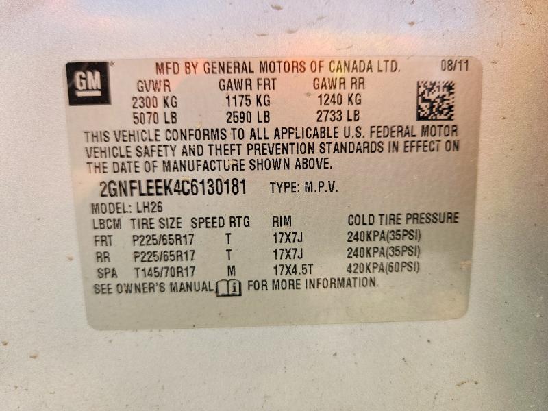 Aukcja sprzedaży 2012 Chevrolet Equinox, vin: 2GNFLEEK4C6130181, numer aukcji: 55575976