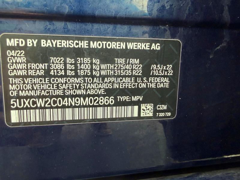 Продаж на аукціоні авто 2022 Bmw X7, vin: 5UXCW2C04N9M02866, номер лоту: 58268966