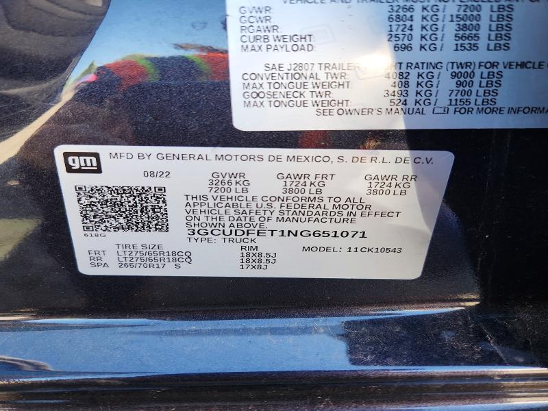 Aukcja sprzedaży 2022 Chevrolet Silverado, vin: 3GCUDFET1NG651071, numer aukcji: 55174176