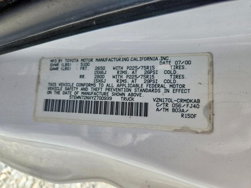 56078986 :رقم المزاد ، 5TEWN72NXYZ700939 vin ، 2000 Toyota Tacoma مزاد بيع