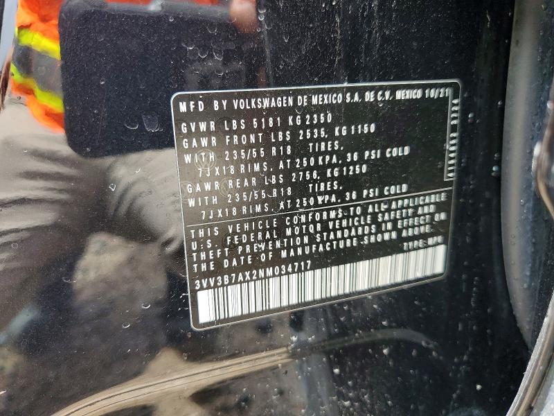 2022 Volkswagen Tiguan მანქანა იყიდება აუქციონზე, vin: 3VV3B7AX2NM034717, აუქციონის ნომერი: 54427356