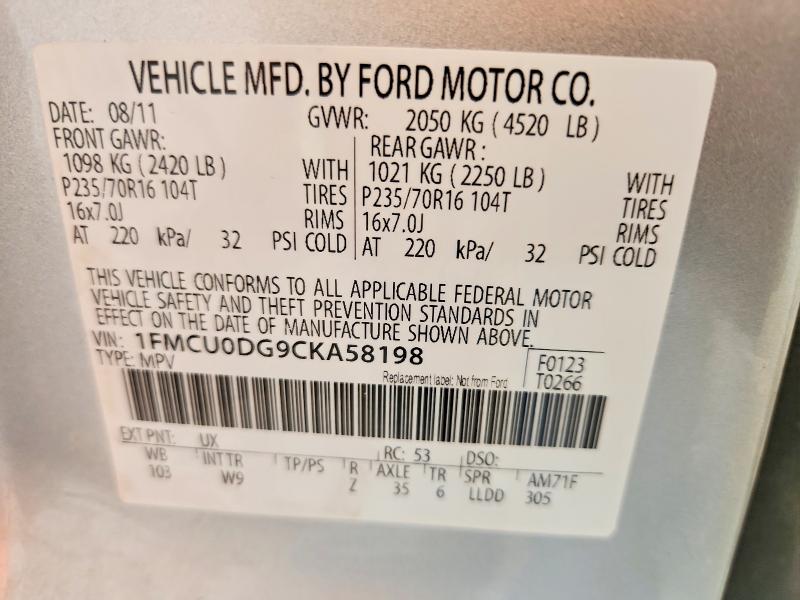 Aukcja sprzedaży 2012 Ford Escape, vin: 1FMCU0DG9CKA58198, numer aukcji: 58624476