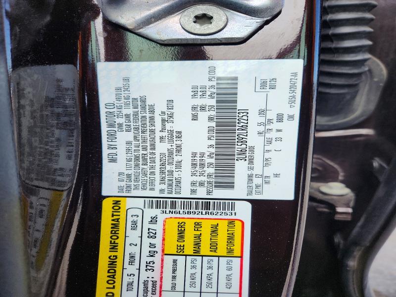 2020 Lincoln Mkz მანქანა იყიდება აუქციონზე, vin: 3LN6L5B92LR622531, აუქციონის ნომერი: 58252586