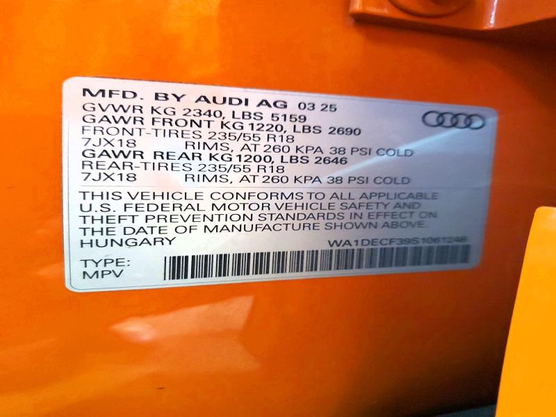 2025 Audi Q3 მანქანა იყიდება აუქციონზე, vin: WA1DECF39S1061246, აუქციონის ნომერი: 58350106