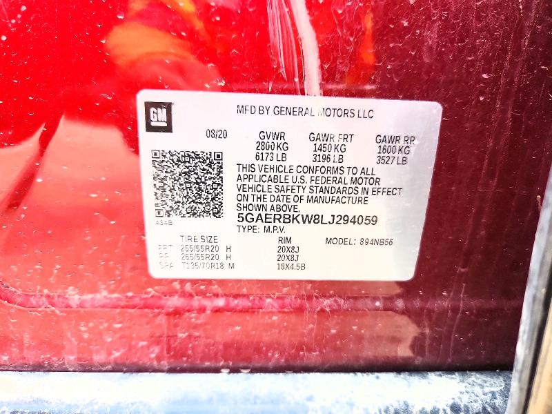 2020 Buick Enclave მანქანა იყიდება აუქციონზე, vin: 5GAERBKW8LJ294059, აუქციონის ნომერი: 55914806