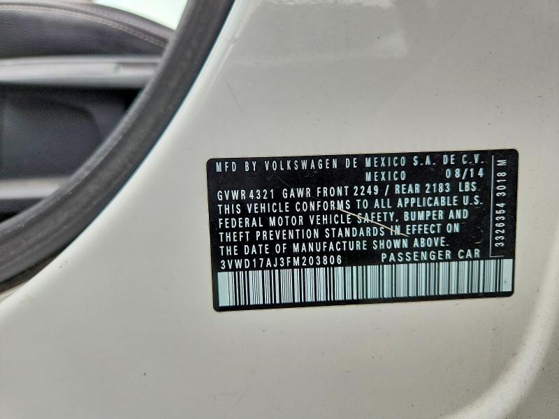 2015 Volkswagen Jetta მანქანა იყიდება აუქციონზე, vin: 3VWD17AJ3FM203806, აუქციონის ნომერი: 56437736