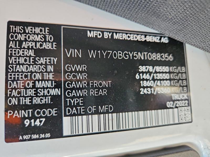 Aukcja sprzedaży 2022 Mercedes-benz Sprinter, vin: W1Y70BGY5NT088356, numer aukcji: 57130336