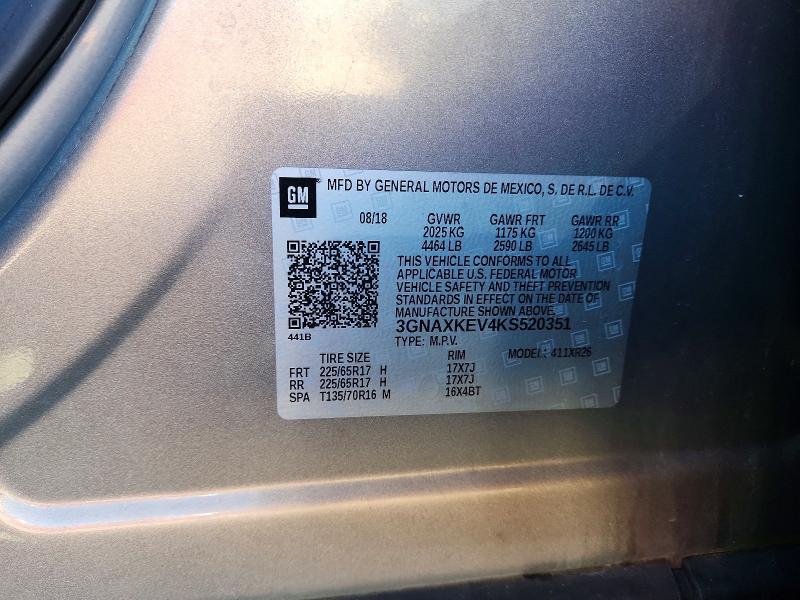 Aukcja sprzedaży 2019 Chevrolet Equinox, vin: 3GNAXKEV4KS520351, numer aukcji: 57192066
