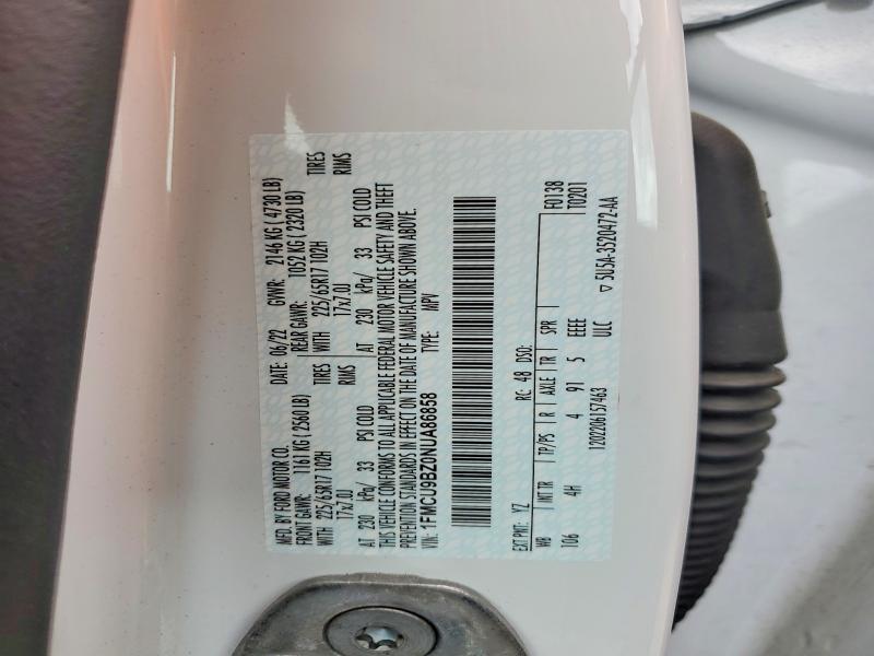 2022 Ford Escape მანქანა იყიდება აუქციონზე, vin: 1FMCU9BZ0NUA86858, აუქციონის ნომერი: 55722786