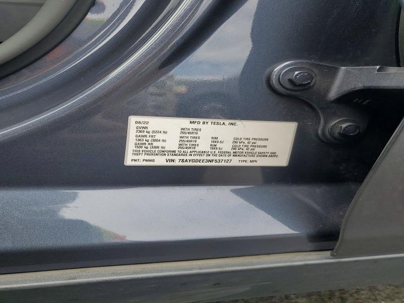Продажа на аукционе авто 2022 Tesla Model Y, vin: 7SAYGDEE3NF537127, номер лота: 58752506