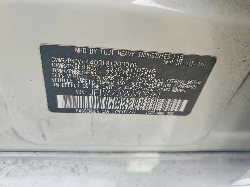 Aukcja sprzedaży 2016 Subaru Wrx, vin: JF1VA2V68G9826781, numer aukcji: 55979276