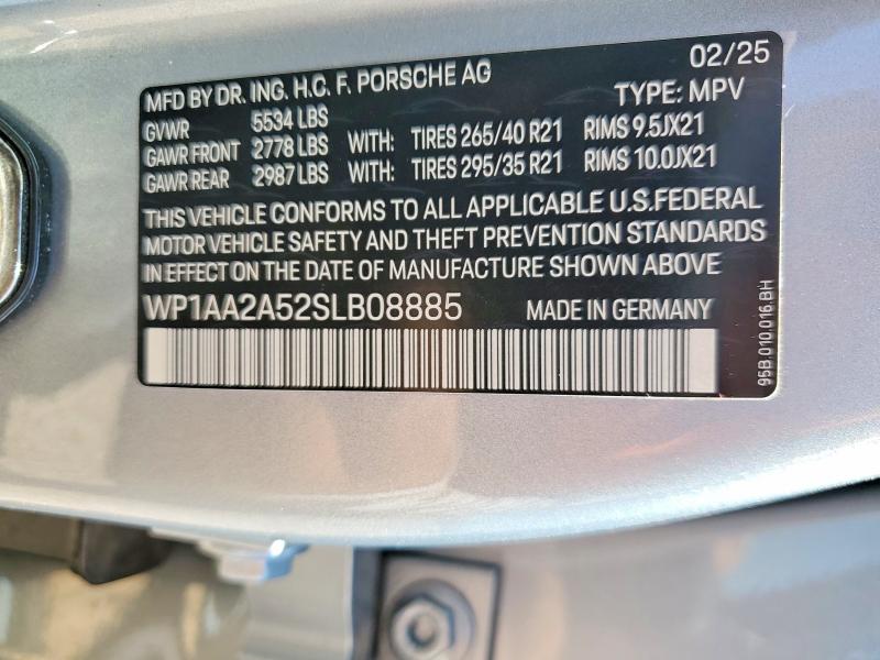 Продажа на аукционе авто 2025 Porsche Macan, vin: WP1AA2A52SLB08885, номер лота: 57929506