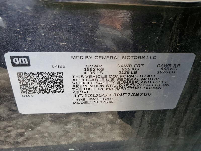 2022 Chevrolet Malibu მანქანა იყიდება აუქციონზე, vin: 1G1ZD5ST3NF138760, აუქციონის ნომერი: 56055546