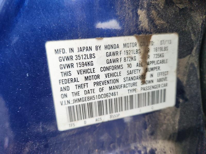 58901386 :رقم المزاد ، JHMGE8H51DC062461 vin ، 2013 Honda Fit مزاد بيع