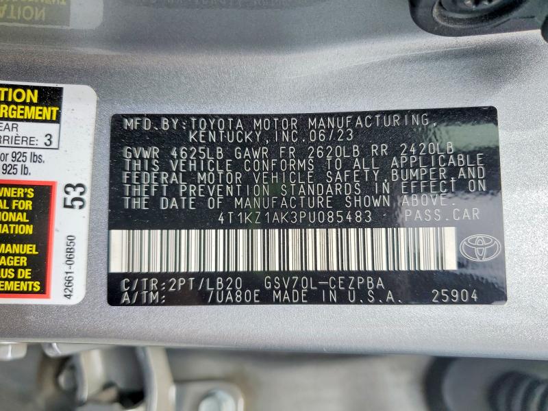 2023 Toyota Camry მანქანა იყიდება აუქციონზე, vin: 4T1KZ1AK3PU085483, აუქციონის ნომერი: 57925446