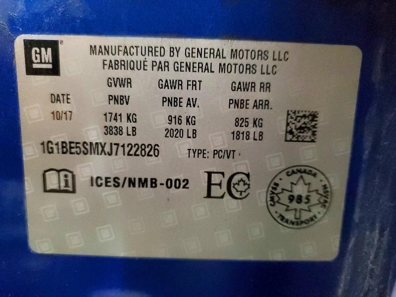 Продажа на аукционе авто 2018 Chevrolet Cruze, vin: 1G1BE5SMXJ7122826, номер лота: 58281476