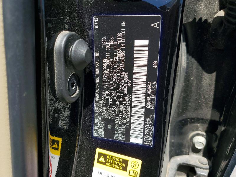 2013 Toyota Highlander მანქანა იყიდება აუქციონზე, vin: 5TDYK3EH5DS137838, აუქციონის ნომერი: 56762016