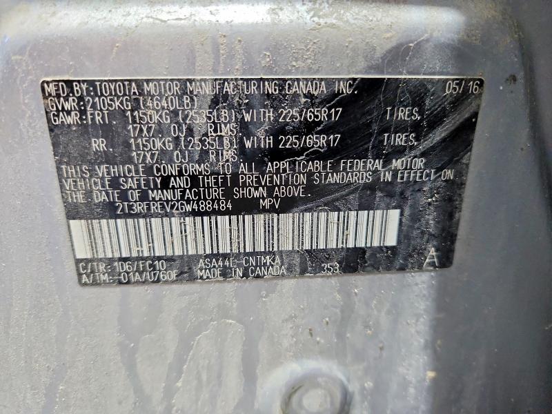 2016 Toyota Rav4 მანქანა იყიდება აუქციონზე, vin: 2T3RFREV2GW488484, აუქციონის ნომერი: 56115516
