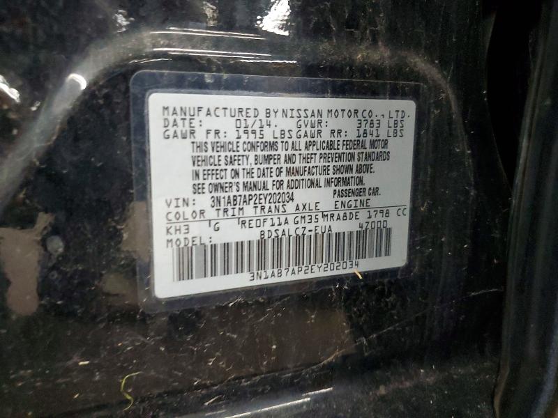 2014 Nissan Sentra მანქანა იყიდება აუქციონზე, vin: 3N1AB7AP2EY202034, აუქციონის ნომერი: 58410216