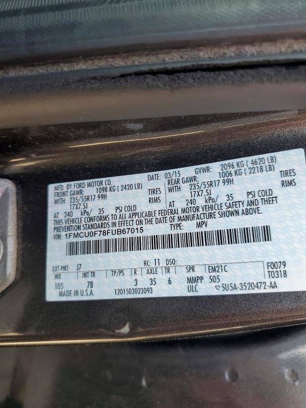 57224526 :رقم المزاد ، 1FMCU0F78FUB67015 vin ، 2015 Ford Escape مزاد بيع