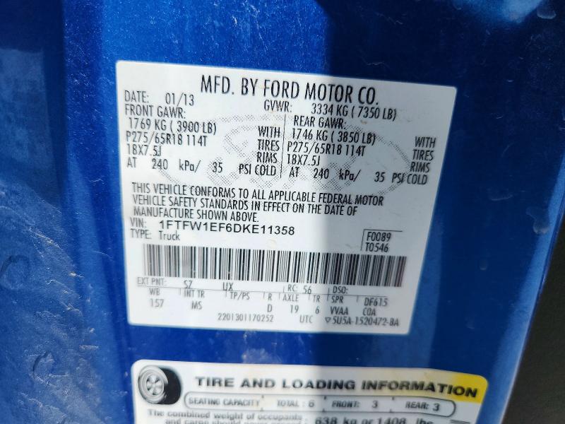 Продаж на аукціоні авто 2013 Ford F150, vin: 1FTFW1EF6DKE11358, номер лоту: 58095296
