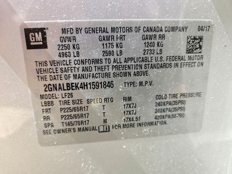 Продажа на аукционе авто 2017 Chevrolet Equinox, vin: 2GNALBEK4H1591846, номер лота: 55772236