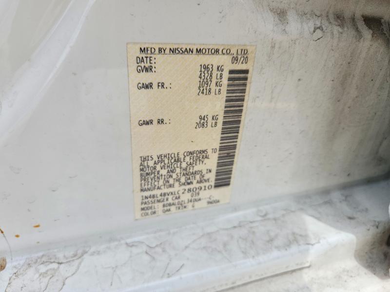 2020 Nissan Altima მანქანა იყიდება აუქციონზე, vin: 1N4BL4BVXLC280910, აუქციონის ნომერი: 56543516