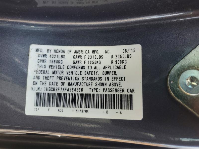 57645306 :رقم المزاد ، 1HGCR2F7XFA264396 vin ، 2015 Honda Accord مزاد بيع