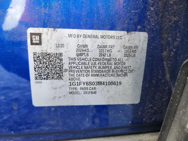 57149936 :رقم المزاد ، 1G1FY6S03M4100619 vin ، 2021 Chevrolet Bolt Ev مزاد بيع