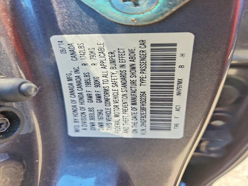 56095356 :رقم المزاد ، 2HGFB2E58FH502264 vin ، 2015 Honda Civic مزاد بيع