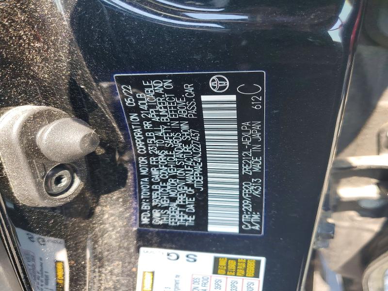 2022 Toyota Corolla მანქანა იყიდება აუქციონზე, vin: JTDEPMAE4NJ227437, აუქციონის ნომერი: 58747086