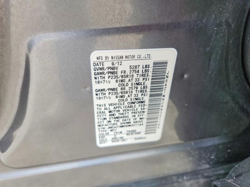 2013 Nissan Murano მანქანა იყიდება აუქციონზე, vin: JN8AZ1MW0DW301194, აუქციონის ნომერი: 58919686