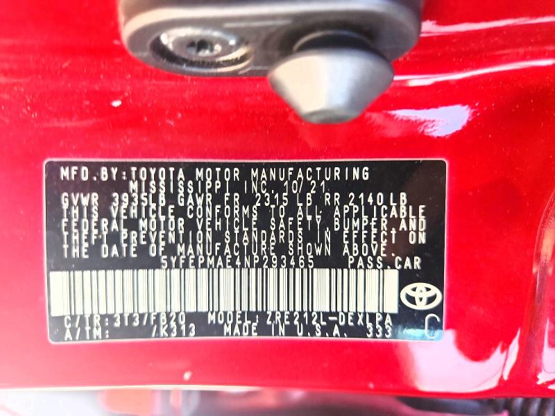 Aukcja sprzedaży 2022 Toyota Corolla, vin: 5YFEPMAE4NP293465, numer aukcji: 59135666