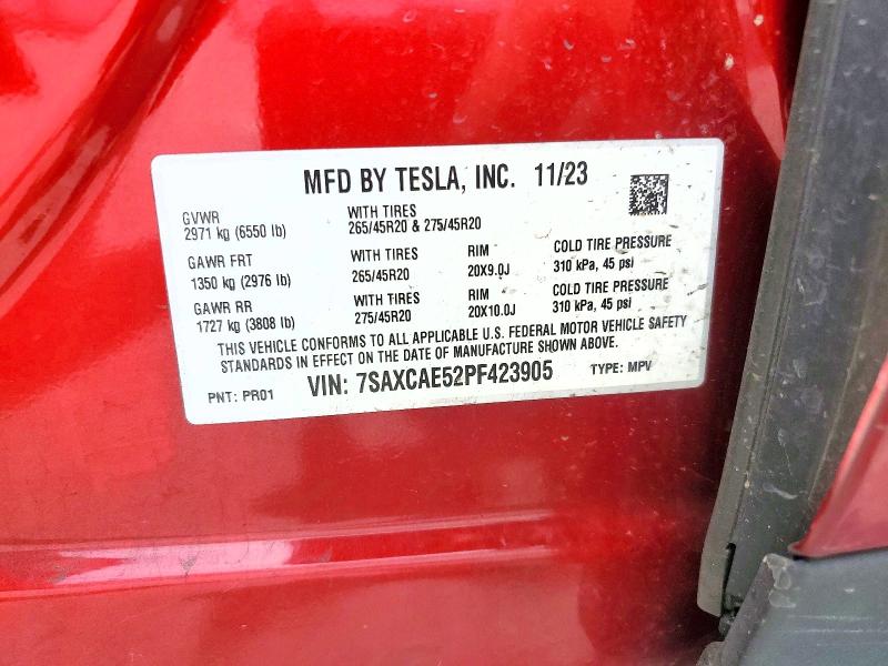 56197306 :رقم المزاد ، 7SAXCAE52PF423905 vin ، 2023 Tesla Model X مزاد بيع