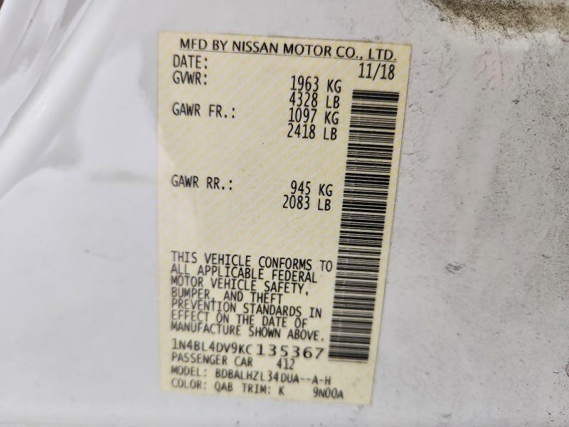 Продаж на аукціоні авто 2019 Nissan Altima, vin: 1N4BL4DV9KC135367, номер лоту: 56565826