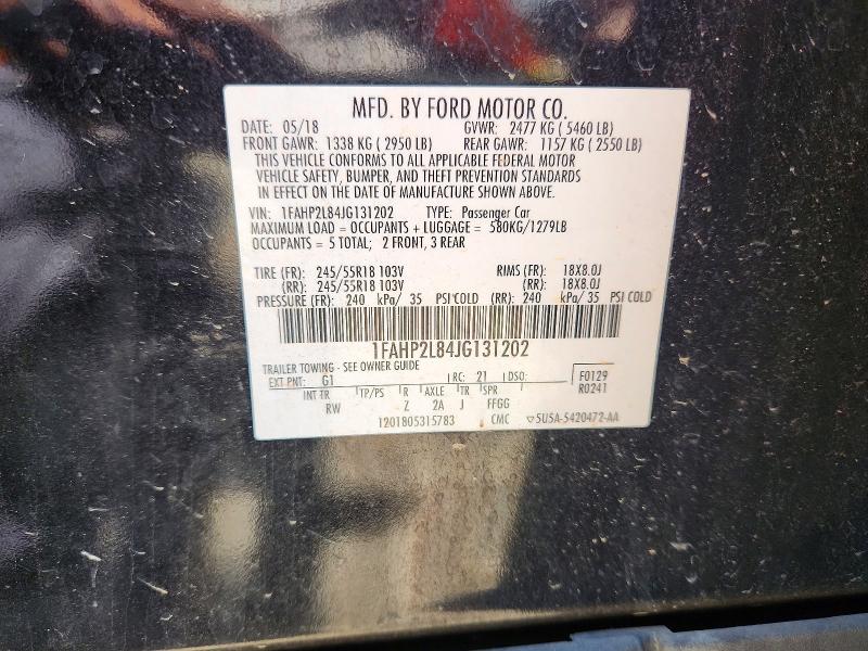 2018 Ford Taurus მანქანა იყიდება აუქციონზე, vin: 1FAHP2L84JG131202, აუქციონის ნომერი: 58268726
