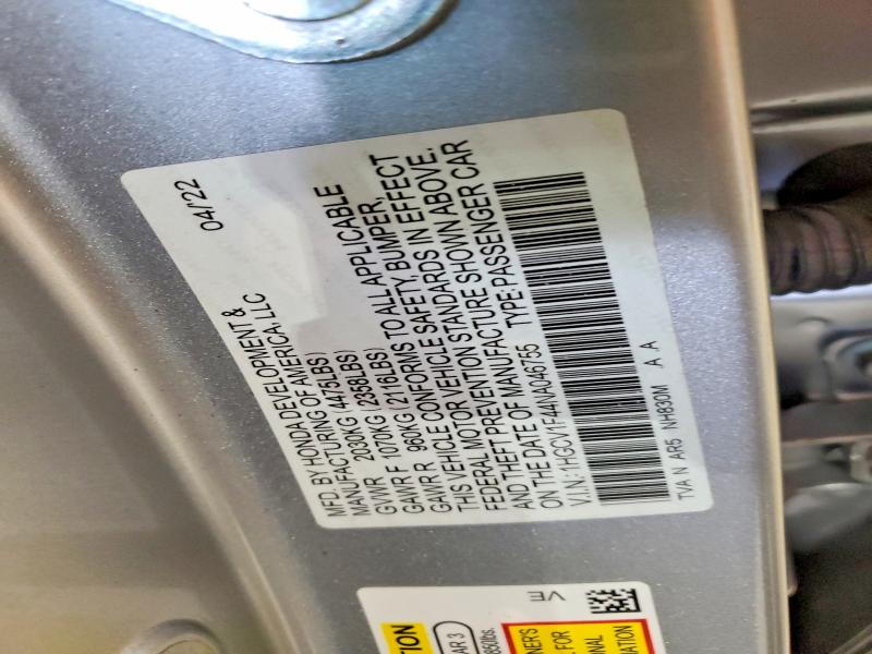 2022 Honda Accord მანქანა იყიდება აუქციონზე, vin: 1HGCV1F44NA046755, აუქციონის ნომერი: 55701966