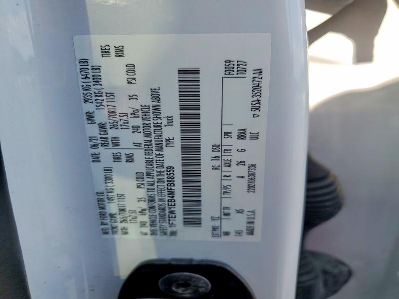 2021 Ford F150 მანქანა იყიდება აუქციონზე, vin: 1FTEW1EB4MFB88559, აუქციონის ნომერი: 57307006