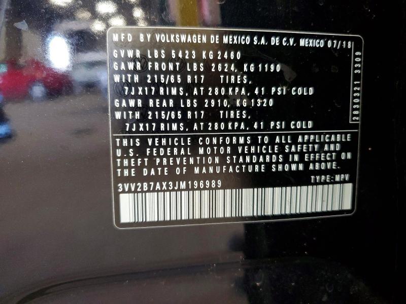 Продажа на аукционе авто 2018 Volkswagen Tiguan, vin: 3VV2B7AX3JM196989, номер лота: 57824996