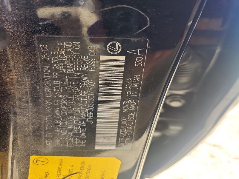 59018816 :رقم المزاد ، JTHBF30G730148607 vin ، 2003 Lexus Es مزاد بيع