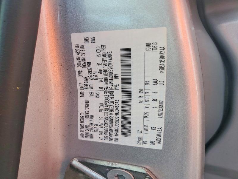 Продаж на аукціоні авто 2017 Ford Escape, vin: 1FMCU0GD9HUD48373, номер лоту: 56274776